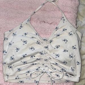 Hollister Cream and Blue Floral Crop Top
